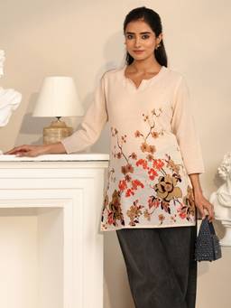 Libas - Women Cotton Blend Off White Tunic