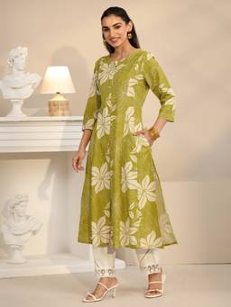 Libas - Women Cotton Blend Green Kurta