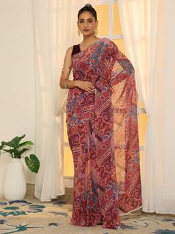 Garden VARELI - Women Georgette Red Printed Saree