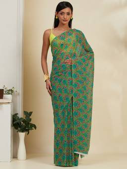 Garden VARELI - Women Georgette Green Printed Saree