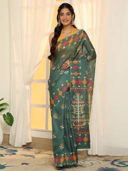 Garden VARELI - Women Cotton Blend Green Printed Saree