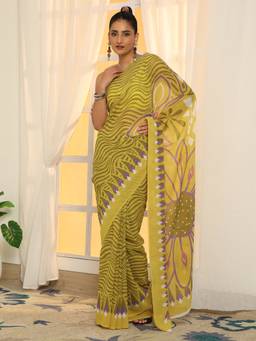 Garden VARELI - Women Georgette Green Printed Saree