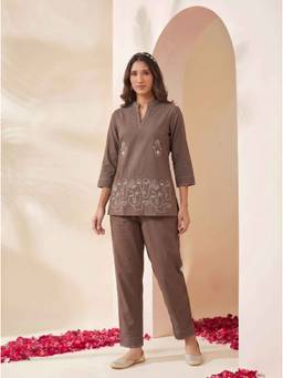 Miravan - Women Cotton Grey Tunic With Pant