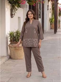 Miravan - Women Cotton Grey Tunic With Pant