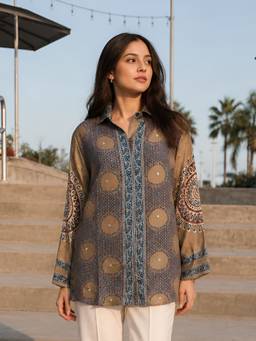 KAFTANIZE - Women Crepe Olive Shirt