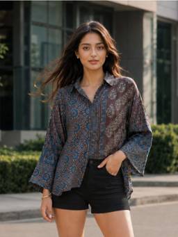 KAFTANIZE - Women Crepe Brown Shirt