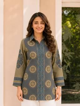 KAFTANIZE - Women Crepe Olive Shirt