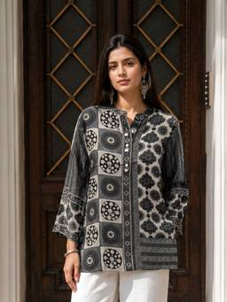 KAFTANIZE - Women Crepe Grey Shirt