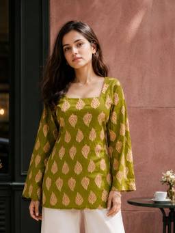 KAFTANIZE - Women Cotton Green Tunic
