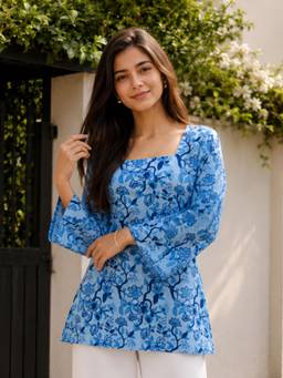KAFTANIZE - Women Cotton Blue Tunic