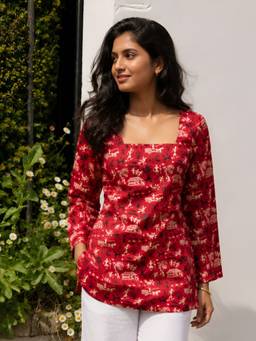 KAFTANIZE - Women Cotton Red Tunic