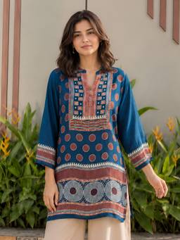 KAFTANIZE - Women Crepe Blue Tunic