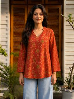 KAFTANIZE - Women Cotton Rust Tunic