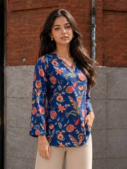 KAFTANIZE - Women Cotton Blue Tunic