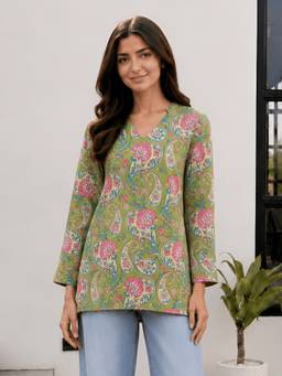 KAFTANIZE - Women Cotton Green Tunic