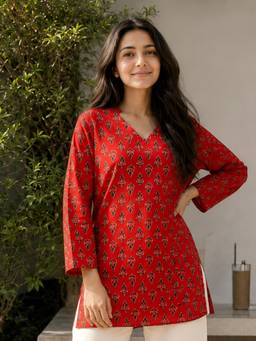 KAFTANIZE - Women Cotton Red Tunic