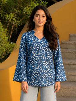 KAFTANIZE - Women Cotton Blue Tunic