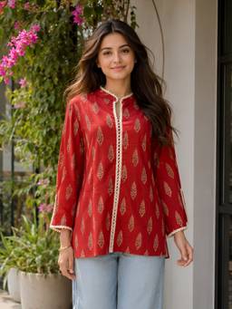 KAFTANIZE - Women Cotton Red Tunic