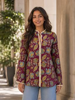 KAFTANIZE - Women Cotton Burgundy Tunic