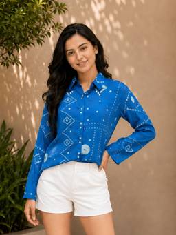 KAFTANIZE - Women Cotton Blue Shirt