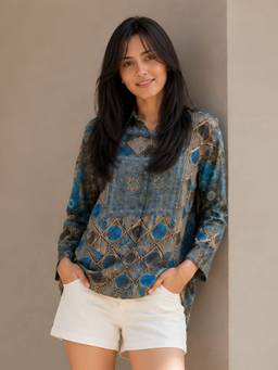 KAFTANIZE - Women Crepe Grey Shirt