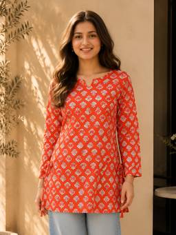 KAFTANIZE - Women Cotton Orange Tunic