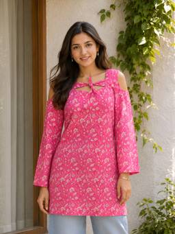 KAFTANIZE - Women Cotton Pink Tunic