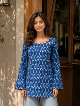 KAFTANIZE - Women Cotton Blue Tunic