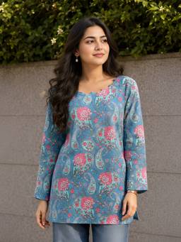 KAFTANIZE - Women Cotton Blue Tunic