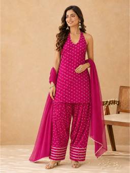 Kaori By Shreya - Women Cotton Pink Kurta with Salwar & Dupatta