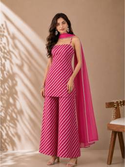 Kaori By Shreya - Women Cotton Pink Kurta With Palazzo & Dupatta