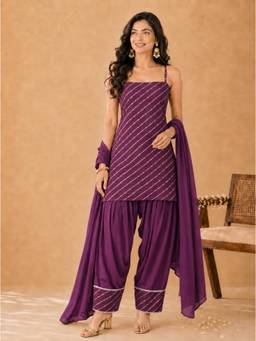 Kaori By Shreya - Women Cotton Purple Kurta with Salwar & Dupatta
