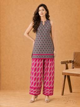 Kaori By Shreya - Women Cotton Grey Kurta with Salwar & Dupatta