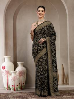 KISHORI - Women Silk Black Printed Saree