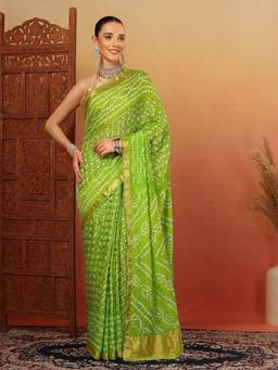 KISHORI - Women Silk Green Printed Saree