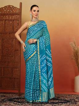 KISHORI - Women Silk Blue Printed Saree