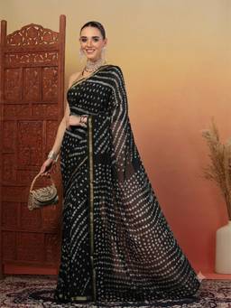 KISHORI - Women Silk Black Printed Saree