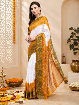 KISHORI - Women Crepe Yellow Printed Saree