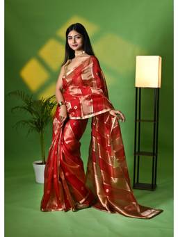 Biyahuti - Women Tissue Red Handloom Saree