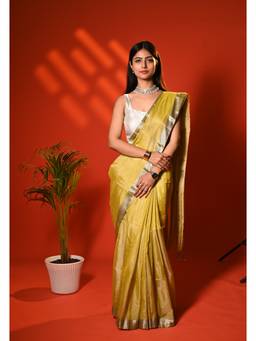 Biyahuti - Women Tissue Yellow Handloom Saree