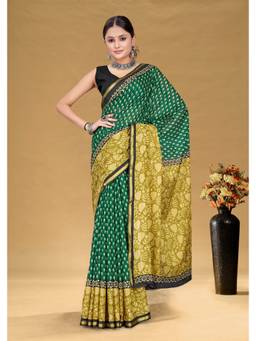 URBAN PALLU - Women Pure Cotton Green Printed Saree