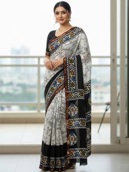 URBAN PALLU - Women Pure Cotton Black Printed Saree