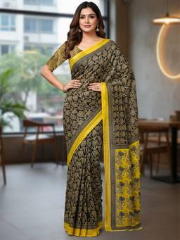 URBAN PALLU - Women Pure Cotton Black Printed Saree