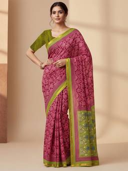 URBAN PALLU - Women Pure Cotton Pink Printed Saree