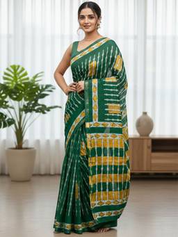 URBAN PALLU - Women Pure Cotton Green Printed Saree