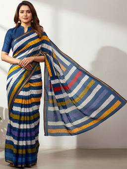 URBAN PALLU - Women Pure Cotton Blue Printed Saree