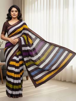 URBAN PALLU - Women Pure Cotton Brown Printed Saree