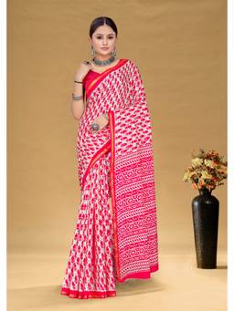 URBAN PALLU - Women Pure Cotton Pink Printed Saree