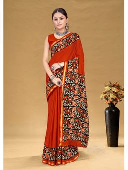 URBAN PALLU - Women Pure Cotton Rust Printed Saree