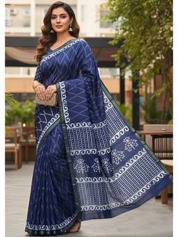 URBAN PALLU - Women Pure Cotton Indigo Printed Saree